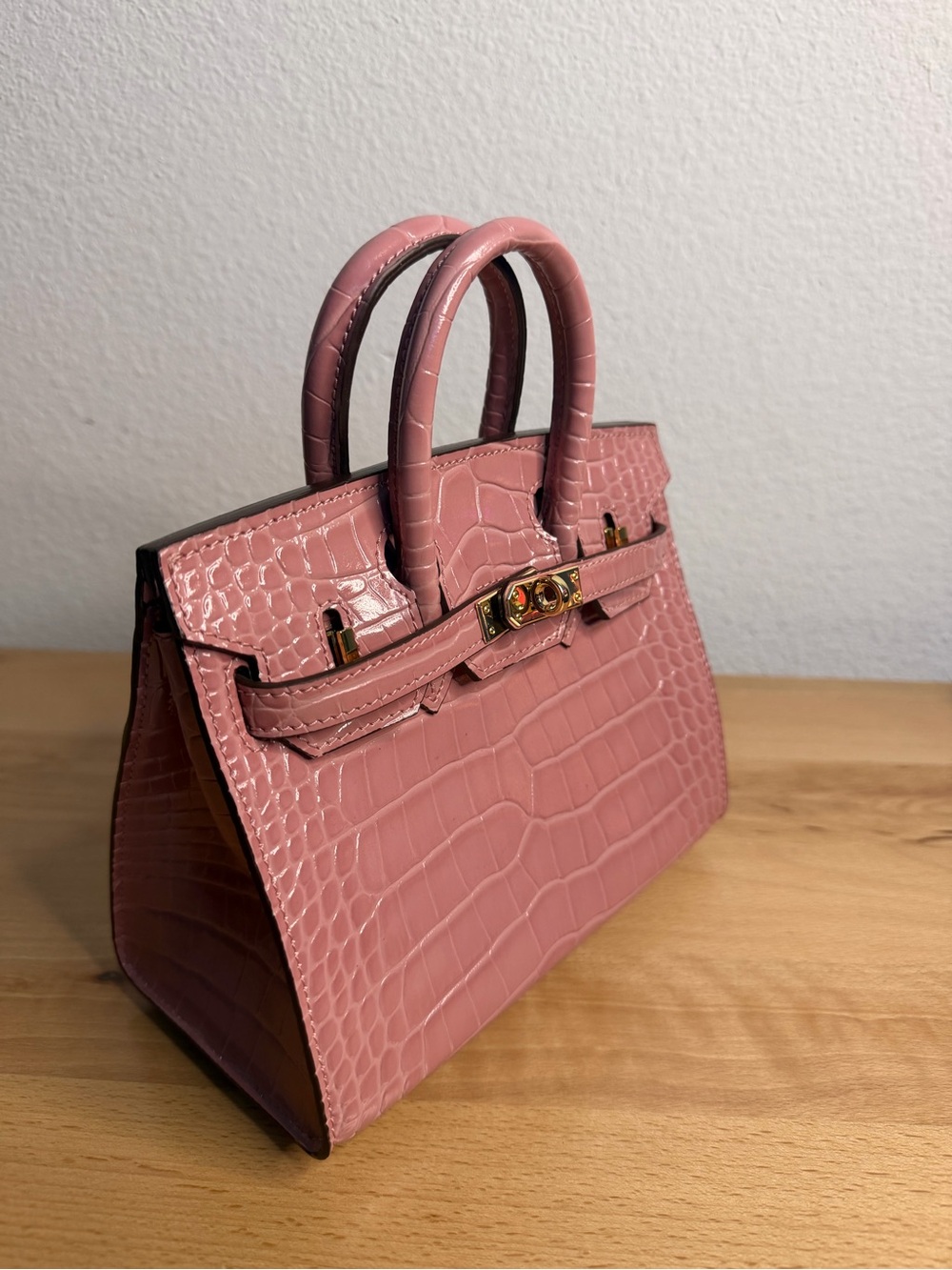 H Birkin 20 mini pink rose Sakura embossed croc  sellier GHW - Picture 5 of 9